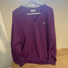 Ancien Pull Lacoste Tricot Léger Col V Laine Acrylique Vintage Violet Homme T 7
