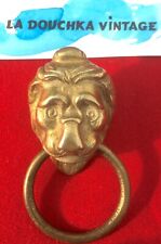 FRENCH ANTIQUE LION HEAD TOWEL HOLDER / DOOR KNOCKER~GOLDEN BRASS~ROCOCO/BAROQUE