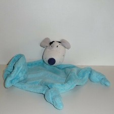 Doudou Chien Carré Blanc - Bleu blanc - en état moyen