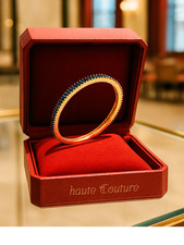 Bracelet jonc femme plaqué or 18K serti pierres bleues élégant chic luxe