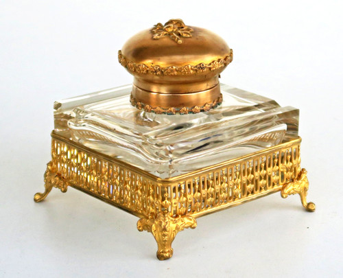 Encrier cristal bronze doré - encrier,