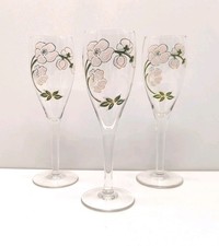 3 Flûtes à Champagne émaillés décor art nouveau Perrier Jouet Belle Époque
