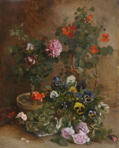 Grand tableau fleurs roses