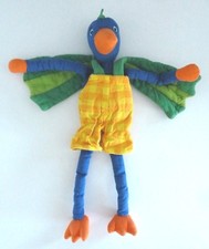 G1. DOUDOU L'OISEAU BATEAU OISEAU VERT BLEU ORANGE JAUNE 37cm - TBE