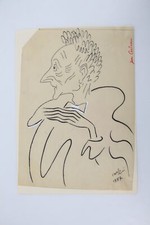 RIM Dessin original au feutre noir représentant Jean Cocteau 1957