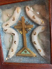 Reliquaire ancien & Croix papier Doré & XIX ème & Reliques & Dévotion Catholique