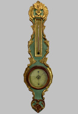 BAROMÉTRE AU MERCURE DU XVIIIe  EN BOIS SCULPTÉ PEINT ET  DORÉ EPOQUE TRANSITION