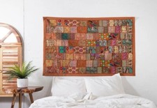 Marron Coton Patchwork Traditionnel Tapisserie Mur Suspendu Vintage Maison Déco