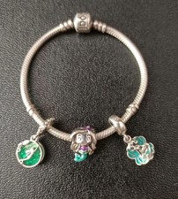 Ancien Bracelet Pandora Et Charms Disney Petite Sirène En Argent Massif 925.