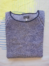 ARMANI Jeans Pull coton chiné bleu et blanc monogramme L ou 42 TBe