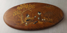 Ancien tableau / plaque, en marqueterie, avec incrustation, décor asiatique