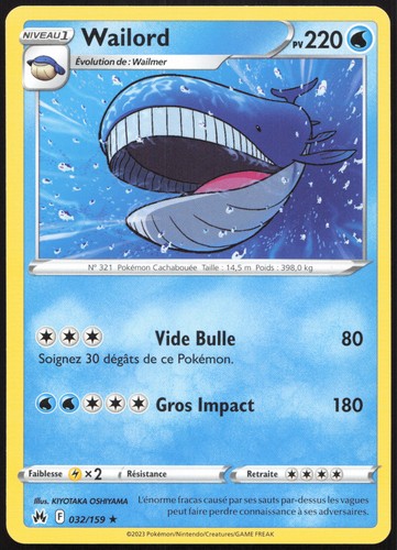 Carte pokémon wailord 032 159 - pokémon,