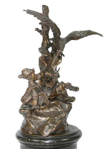 Scène chasse bronze - de, en