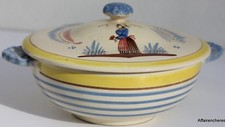 BOL COUVERT ANCIEN A OREILLES - AUX BRETONS - FAIENCE - HB QUIMPER - D. 18 cm