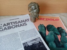 STATUE  FEMME SUR BUSTE  PIERRE M' BIGOU H 13 CM GRISE MARRON   rond  GABON