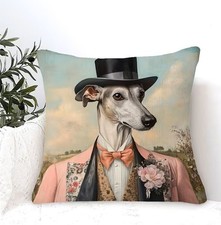 Housse de coussin LEVRIER FRINGANT COSTUME ET CHAPEAU 45 cm Chien humanisé