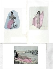 Lot de trois petites gravures couleur représentant une Jeune Fille posant nue