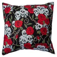 Crâne & Roses Rouges Coussin