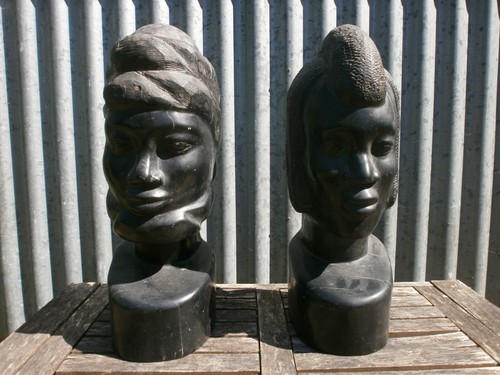Paire buste tête - paire, bois