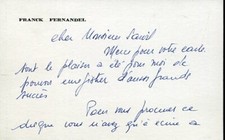 Franck FERNANDEL CARTE AUTOGRAPHE SIGNEE à René SARVIL