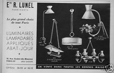PUBLICITÉ DE PRESSE 1953 LUNEL LUMINAIRE LAMPADAIRE APPLIQUES ABAT-JOUR