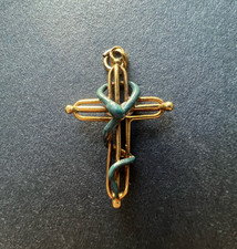 Victorian era French work 18K gold enamelled snake cross pendant