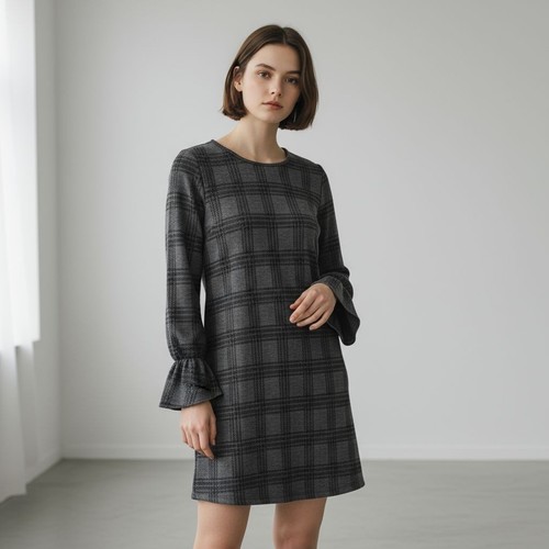 Everly gray check plaid long - everly,