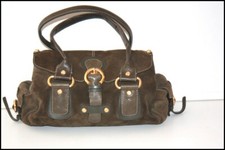 FRANCESCO BIASIA Sac Cabas Velours Kaki Porté Epaule TBE