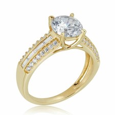 Solitaire finition or jaune 14 carats avec bague de fiançailles Accent 2Ct...
