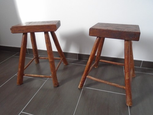Paire anciens tabourets bois - tabourets,