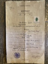 Ancien document vintage Hongrie extrait du registre des naissances Rabbinat 1938