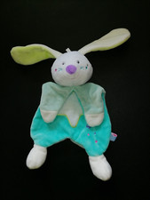 Doudou plat lapin bleu vert Sucre d'orge    ETAT NEUF