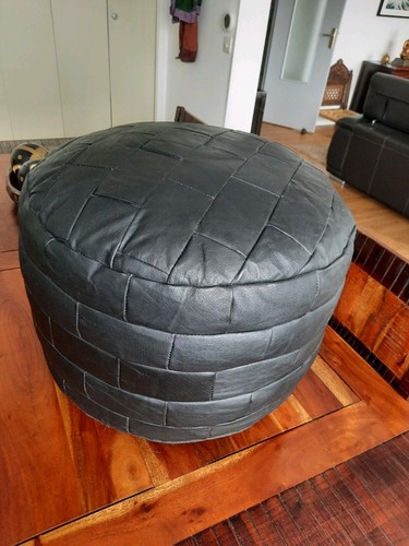 Pouf cuir vintage - pouf, en