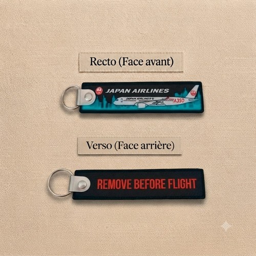 Porte clé brodé avion flamme - clé,