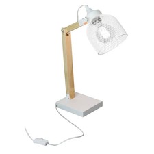 MAGO - Lampe à Poser Orientable en Pin Abat-Jour Grillage Métal Blanc