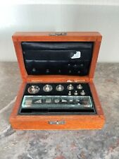 Ancien Boîte Bois Série Poids Balance Apothicaire Bijoutier