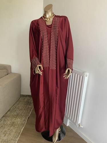 Caftan long femme bordeaux
