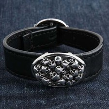 Chaîne bracelet motard homme cuir véritable crâne en argent sterling 925 neuve