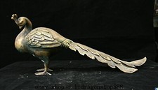 16.4 "vieux argent chinois Feng Shui Animal paon paon oiseaux Statue Sculpture