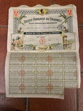 SOCIÉTÉ FRANÇAISE DU DAHOMEY ACTION 150 F 1923 BENIN AFRIQUE COULEURS CROCODILE