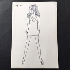 Dessin Original Mode Haute Couture 1970 Modèle Mi Vi