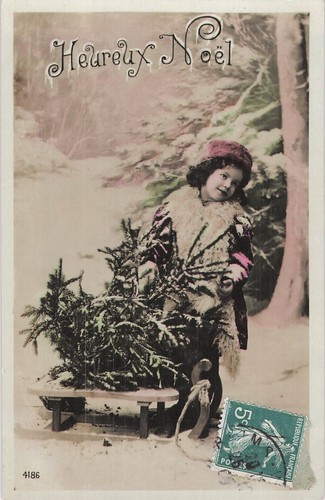 Noel petite fille elegante - cp,