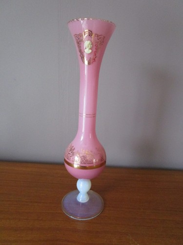Vase opaline rose decor - en,