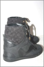 LOUIS VUITTON Bottines Compensées Cuir Velours Noir T 35 EXCELLENT ETAT