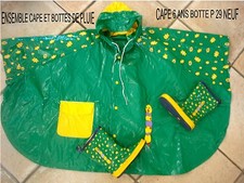ENSEMBLE CAPE & BOTTES DE PLUIE PLASTIQUE RIGOLOTE VERTE MIXTE P29 6 ANS NEUVE 