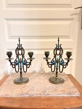 Paire Candélabre Chandelier Emaux Cloisonné Champlevé Napoléon III Barbedienne