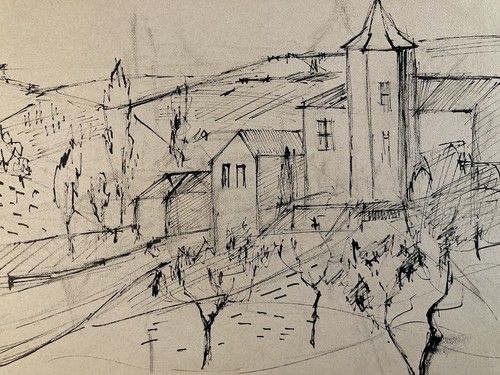 Beau dessin fusain village - beau,