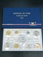Coffret Monnaie De Paris 1974 Fleurs De Coins. Tranche B. 1 Centime Sans Rebord