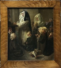 Prayer Portraits Religious, Original Antique Oil Painting, Fine Art, Framed