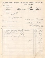 FACTURE  1921 MANUFACTURE CORDERIE FICELLERIE ARTICLES DE PECHE MAISON BARTHE
